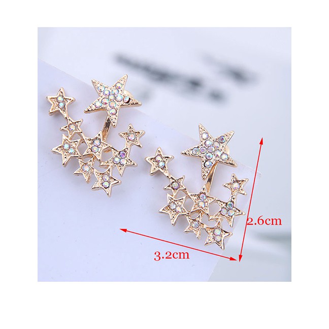 LRC Anting Tusuk Fashion Gold 925 Silver Needle Flashing Star Stud Earrings A59441