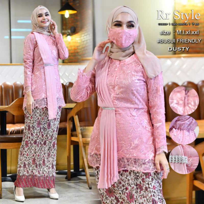 AURORA SELENDANG PURPLE ~ SETELAN KEBAYA MODERN ~ AURORA SELENDANG CERUTY ~ KEBAYA KEKINIAN - KEBAYA-1 SET DUSTY PINK