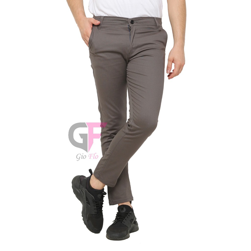 GIOFLO Bawahan Pria Celana Chinos Panjang Keren Casual Abu / CLN 719