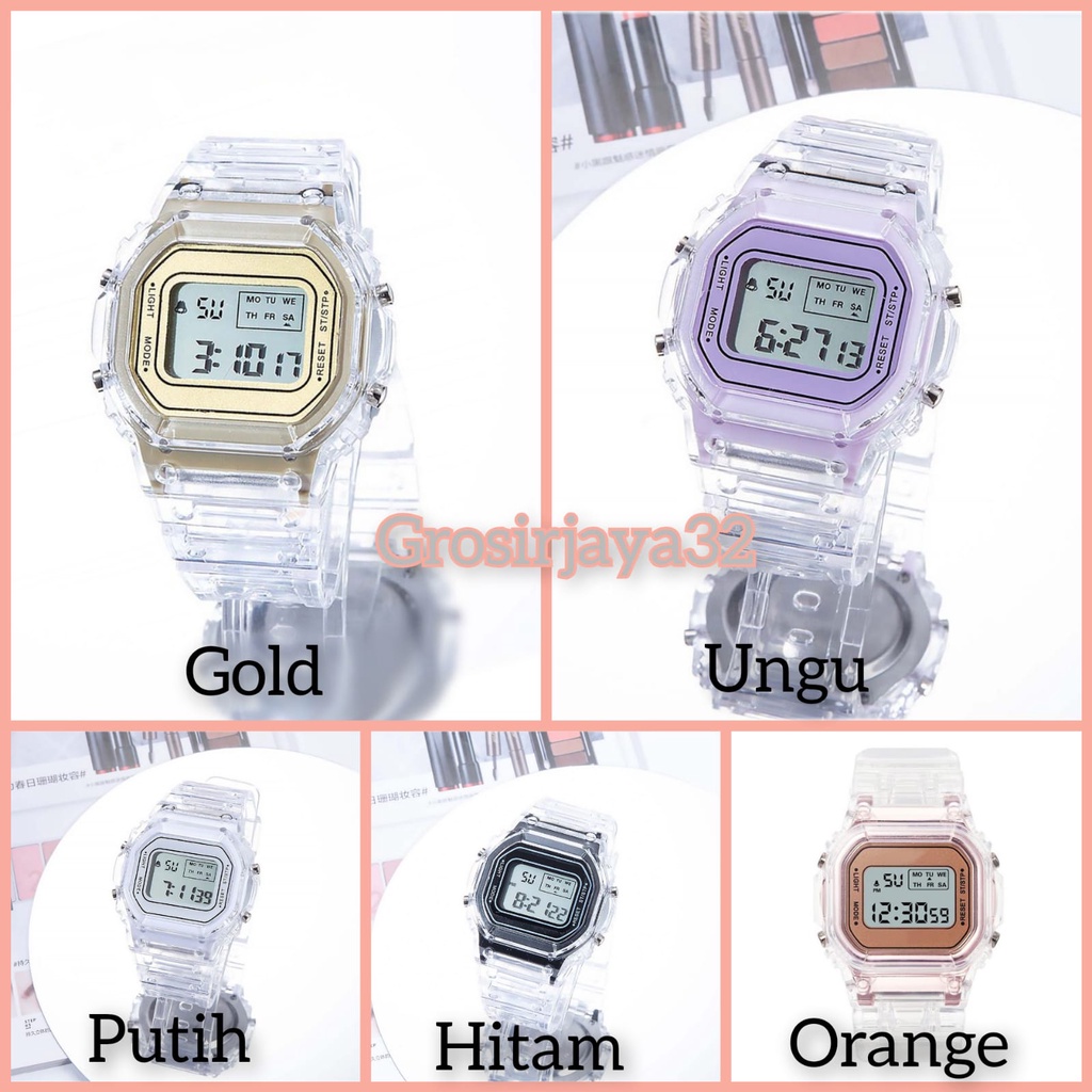 (GROSIRJAYA32) Termurah Jam Tangan Wanita Digital Transparan Bening Square Dial Couples Watch Korean Import/Jam tangan digital casual