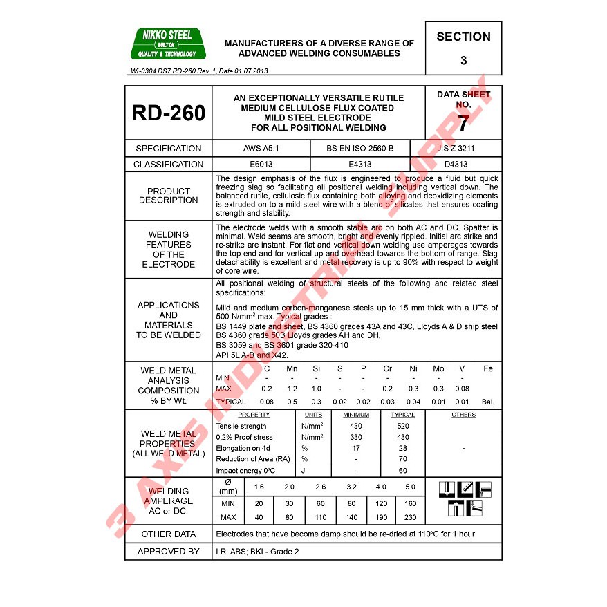 KAWAT LAS NIKKO STEEL RD 260 2.6 X 350 mm 5 Kg