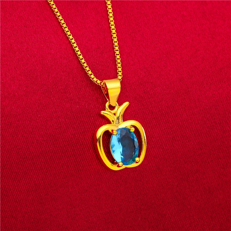 Kalung Lapis Emas Emas Asli Kadar 375Hias Liontin Apel Ikan Ruby Zamrud Sapphire Untuk Wanita