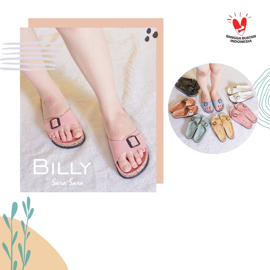 Sara Sara BILLY Sandal wanita casual sandal slop kulit sol puyuh kekinian model birken single strap