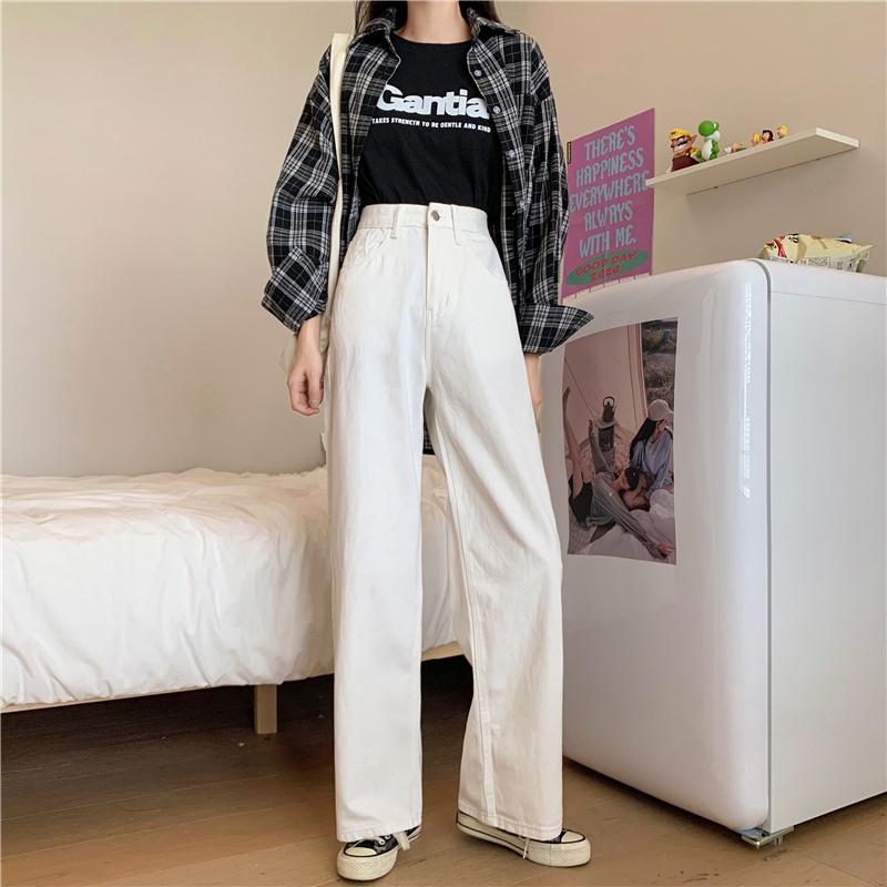 JEANS HIGHWAIST PANTS  DENIM WHITE LOOSE KOREA