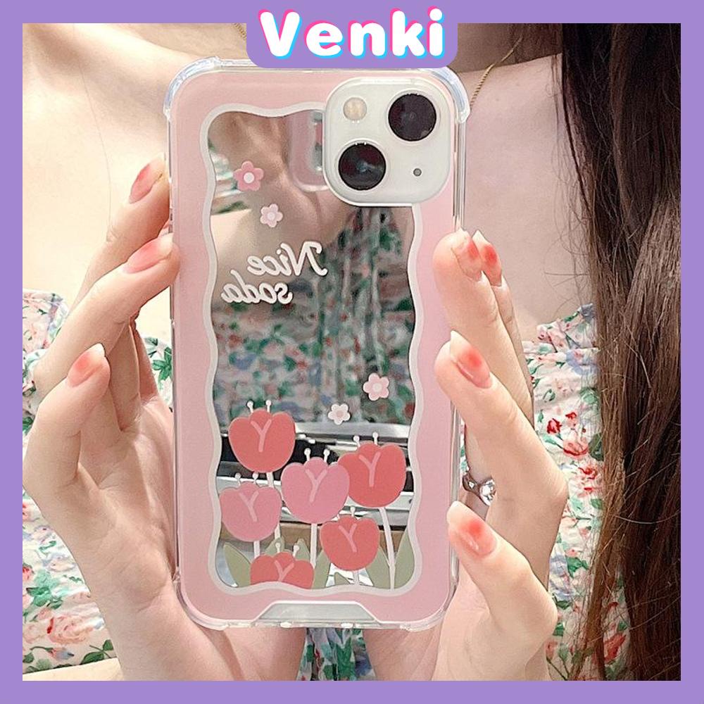 iPhone Case Acrylic HD Mirror Laser Airbag Shockproof Protection Camera Cute Pink Rose Flower Compatible For iPhone 11 iPhone 13 Pro Max iPhone 12 Pro Max iPhone 7 Plus iPhone xr