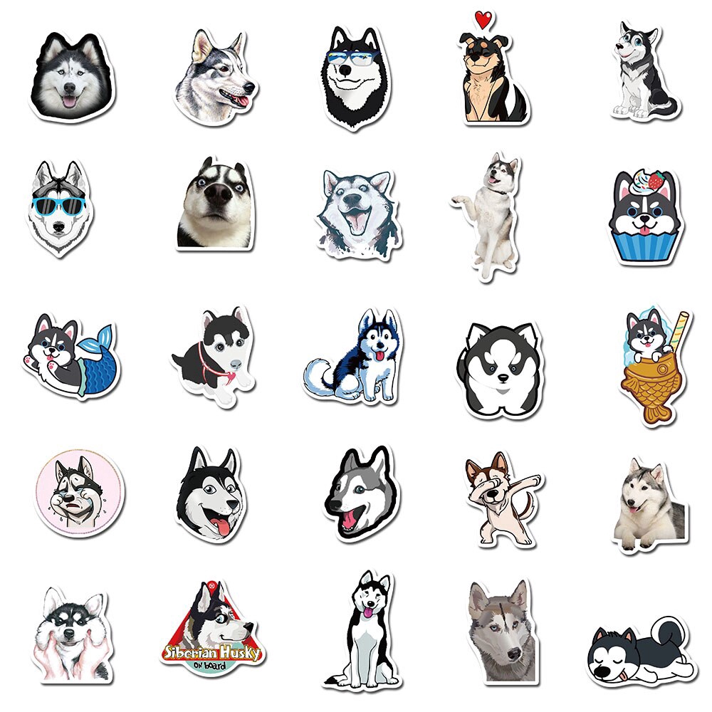 50pcs Pack Animal Pet Siberian Husky Stickers For Skateboard Guitar Motorcycle Laptop Waterproof Waterproof Sticker Toy Decals