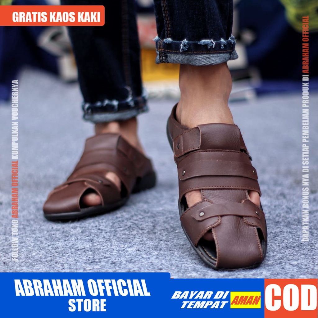 ABRAHAM Sandal Selop Kulit Slide Pria Slop Bustong