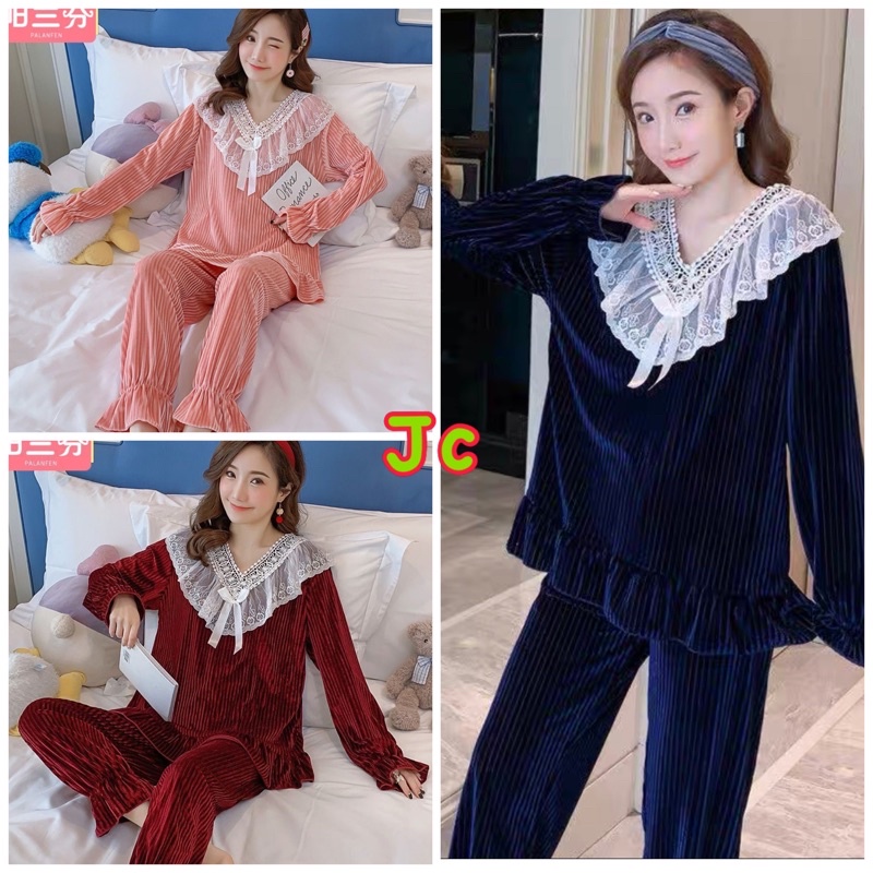 JC- Set Piyama Bulu Bludru PP / Piyama Kimono wanita terbaru / Stelan Bludru Premium import Murah