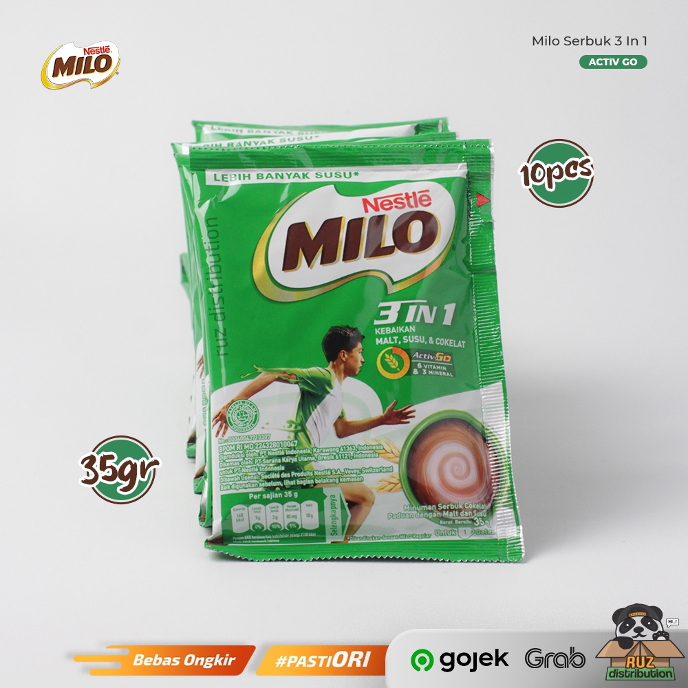 MILO 3 IN 1 ACTIV GO 35gr Renceng 10Pcs - Milo Sachet 3 IN 1 Renceng