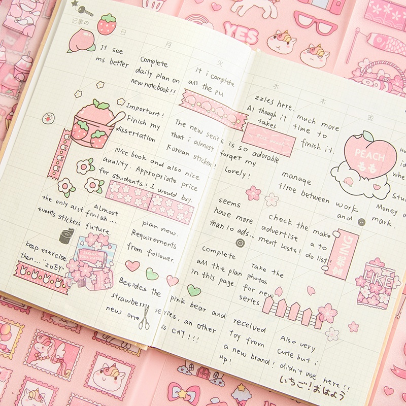 4 Sheets Korean Frosted PET Stationery Decoration Sticker Girl Handbook Diary DIY Material