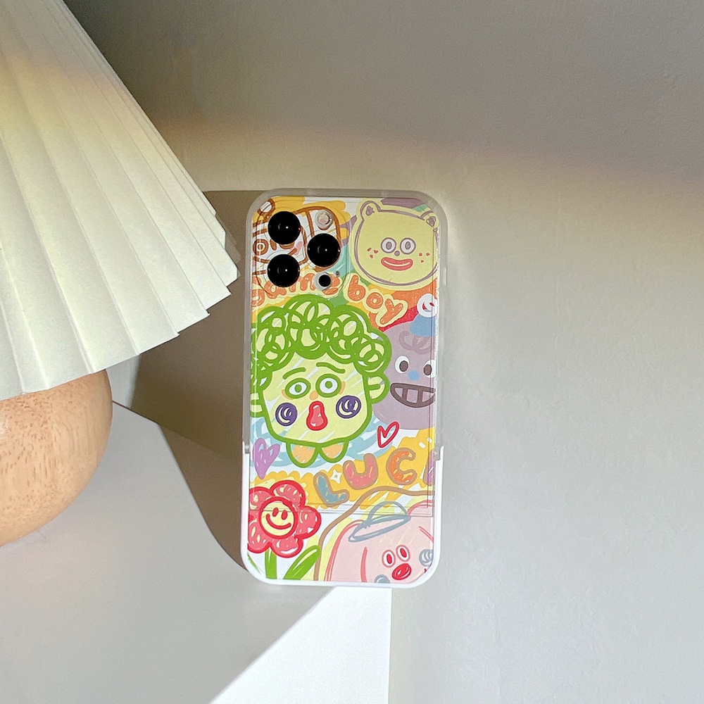 Case Pelindung Transparan Motif Graffiti Laki-Laki Dengan Holder Untuk Iphone 11 8 7 Plus SE2 XS XR 12 13 PRO MAX