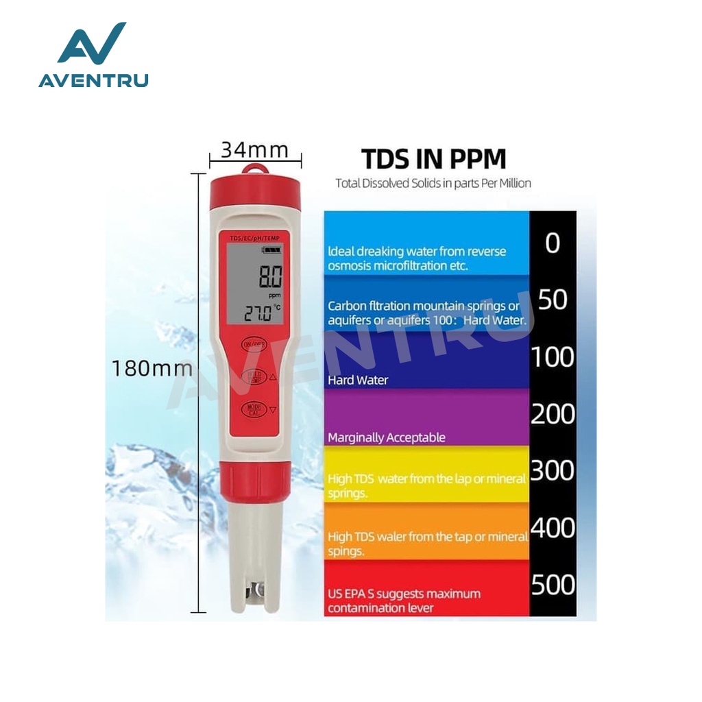 Smart PH TDS EC Temperature Meter EZ9908 Tester ATC EZ-9908 Temp Waterproof