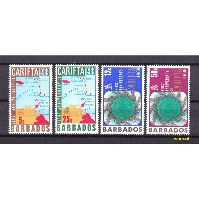 

0683 Perangko Barbados 1969 The 1st Anniversary of CARIFTA 4v Mnh