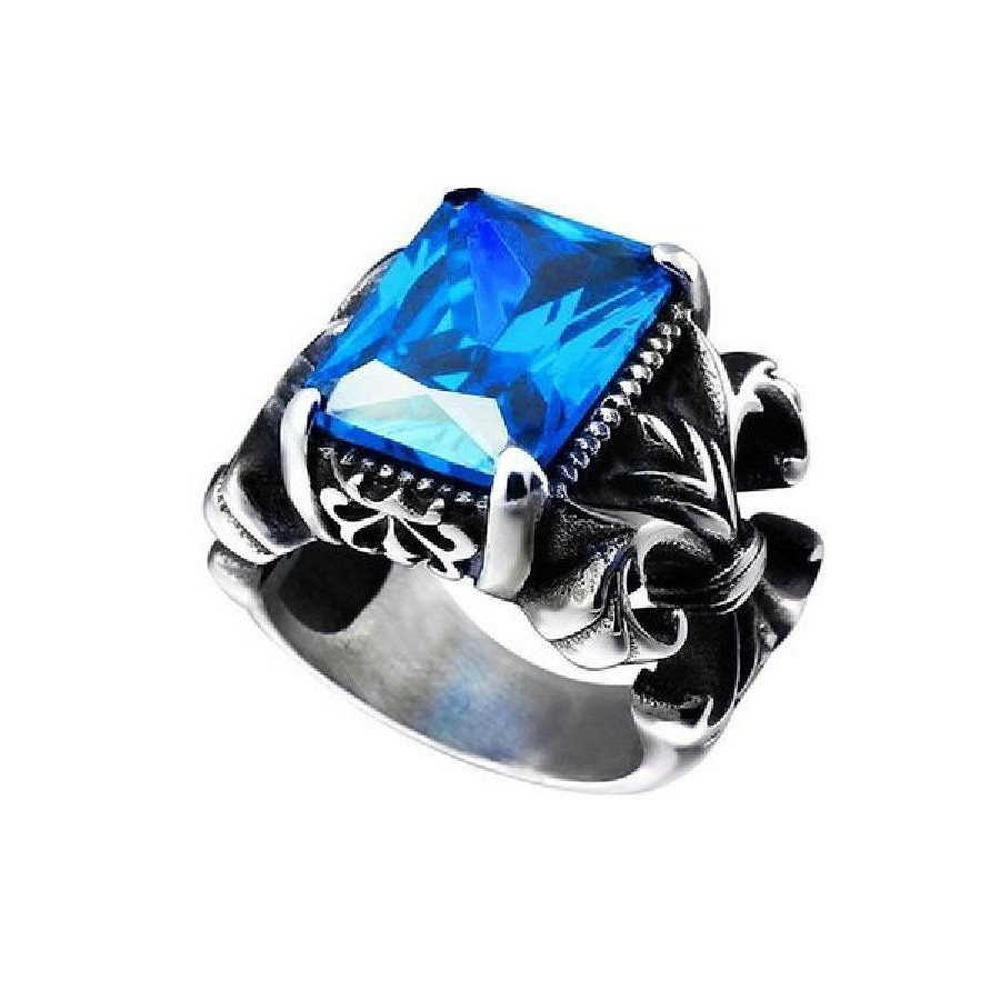 Cincin Pria The Crown Blue Stone Titanium Steel Ring Batu Biru