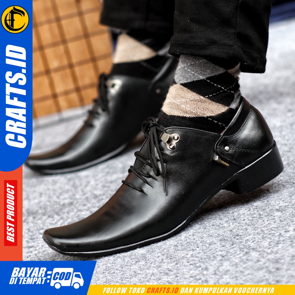 Sepatu Pantofel Pria Sepatu Formal Pria Kulit Asli Tali Sepatu Pantopel Hitam Kerja Kantor CRAFTS BONES