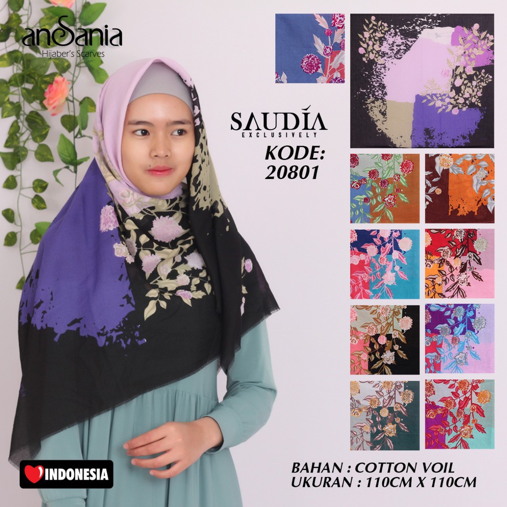 Saudia Print  Ansania Square  Rawis Motif 20801  ( jilbab segiempat  - hijab kerudung  square )