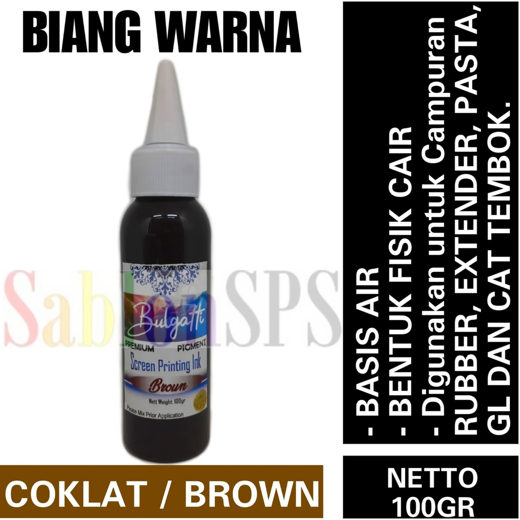 Biang Warna Sablon Coklat Brown Pigmen Bulgatti 100 gr