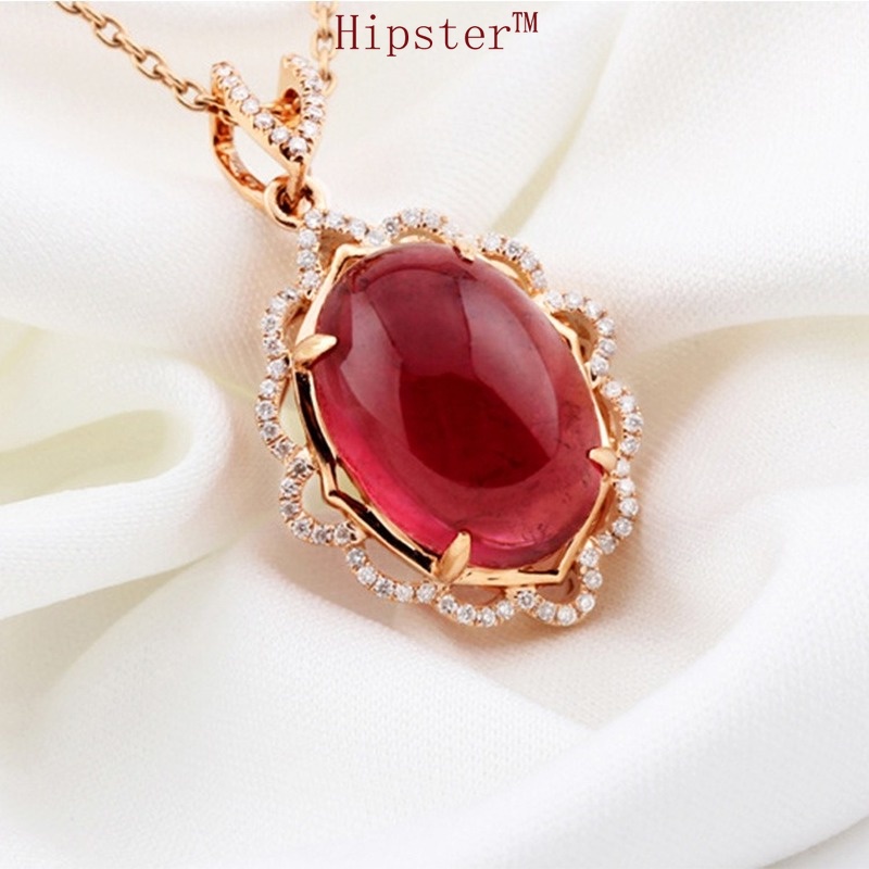 New Graceful and Fashionable Rose Gold Inlaid Ruby Pendant Clavicle Chain