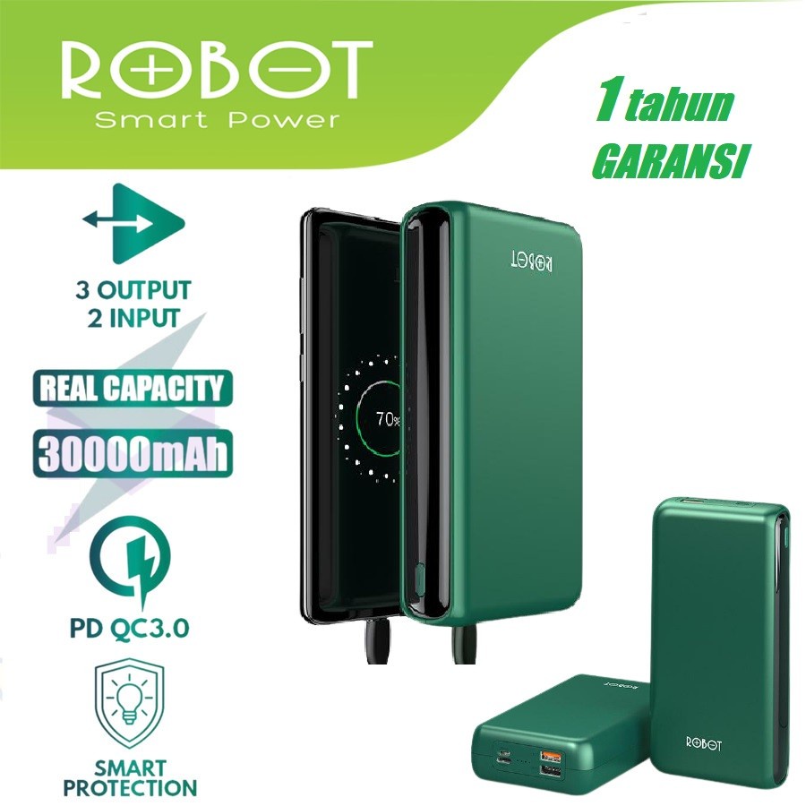 ROBOT Power Bank RT31 30000mAh Powerbank 3 Output 2 Input Power Delivery 18W Quick Charge 3.0 Origna