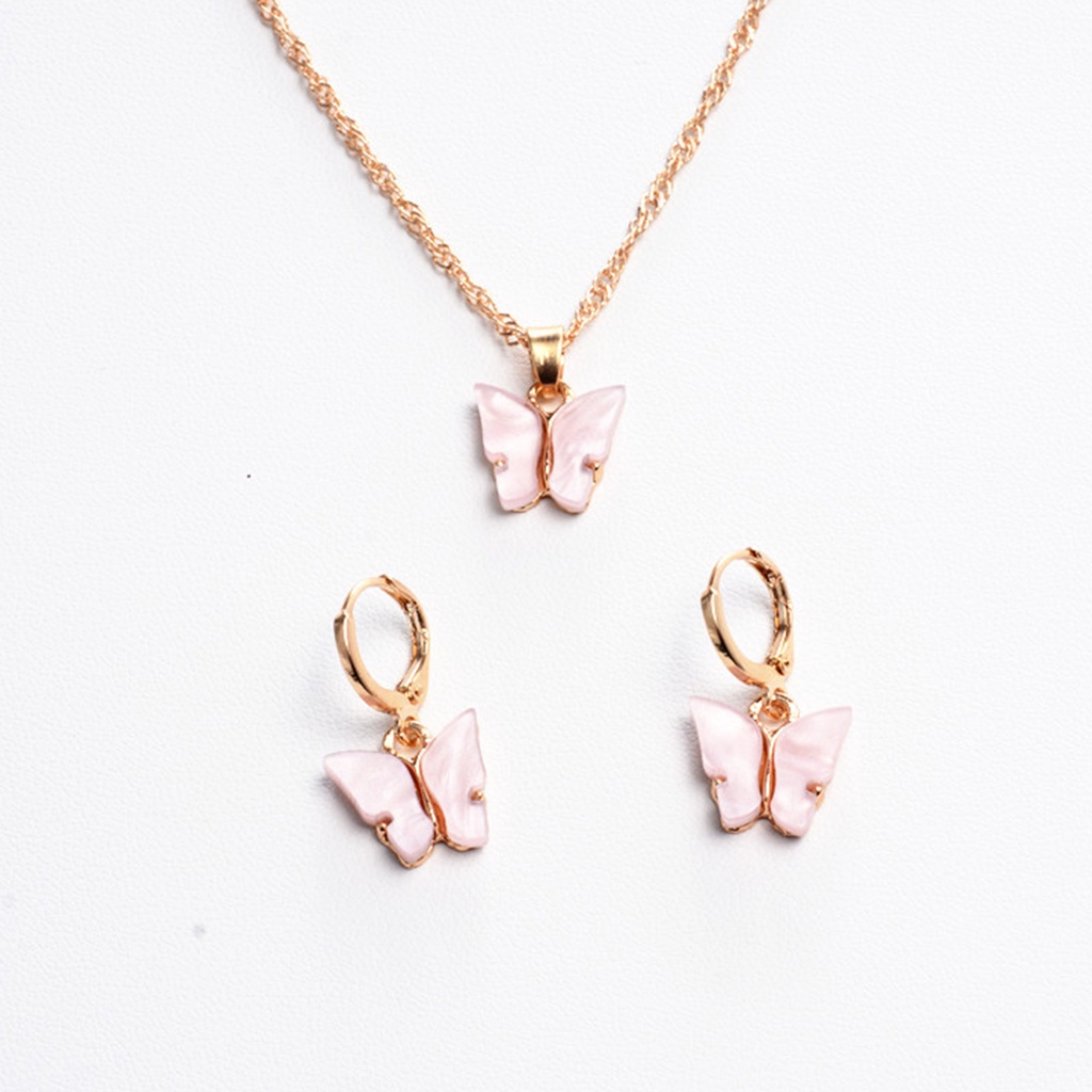 Hu Hu Hu Hu Hu Alat Bantu Pasang Kacamata♡ 2pcs / Set Anting Tusuk + Kalung Liontin Kupu-Kupu Bahan Alloy Untuk Wanita