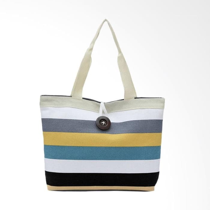 Tas Jinjing Lady Colored Stripes Canvas Tote Bag