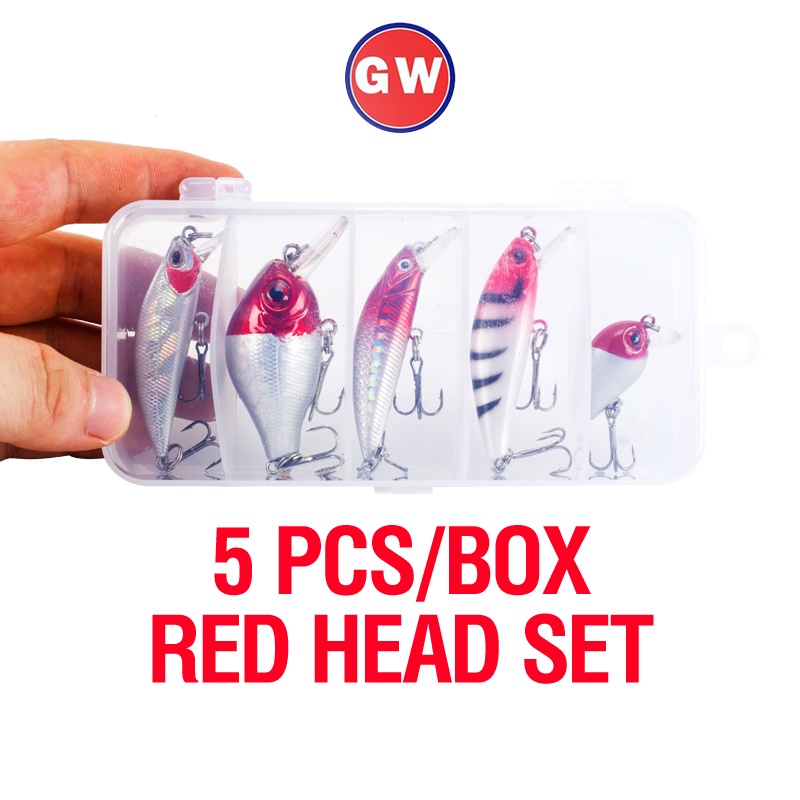 5pcs / Kotak Umpan Pancing Ikan Minnow Mata 3D 1.6g / 7.8g / 5g / 6g / 7g 5 Warna