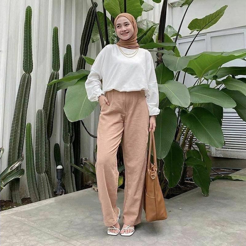 Kulot Linen Highwaist SIZE (M L XL XXL) BB 40-75KG - Cullote Pants | Wide Leg Cullotes | Celana Kulot Wanita