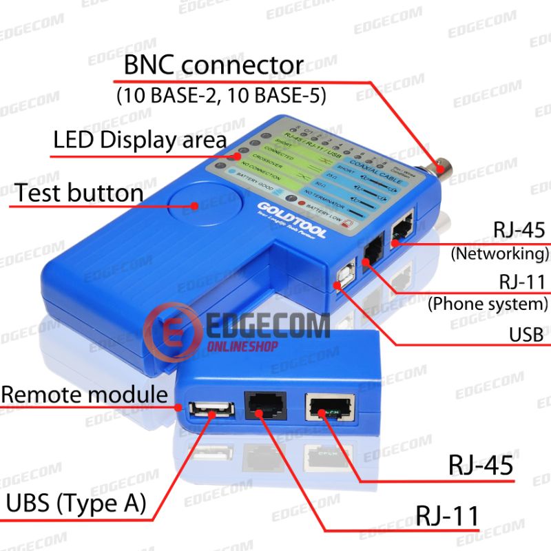 LAN TESTER 4in1 RJ-11, RJ-45, USB, BNC TCT-180 GOLDTOOL