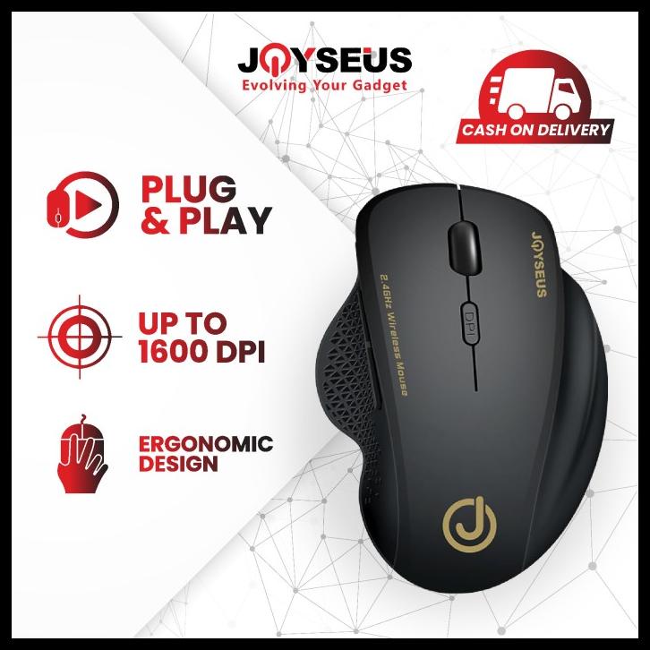 Joyseus MS0002 Wireless Mouse 1600DPI Hitam Ergonomic untuk Gaming dan Kantor