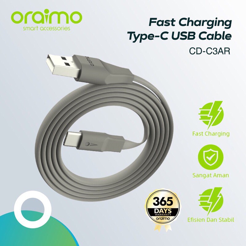 Oraimo CD-C3AR Kabel Data Android Type-C USB Fast Charging Data Cable - Garansi 1 Tahun