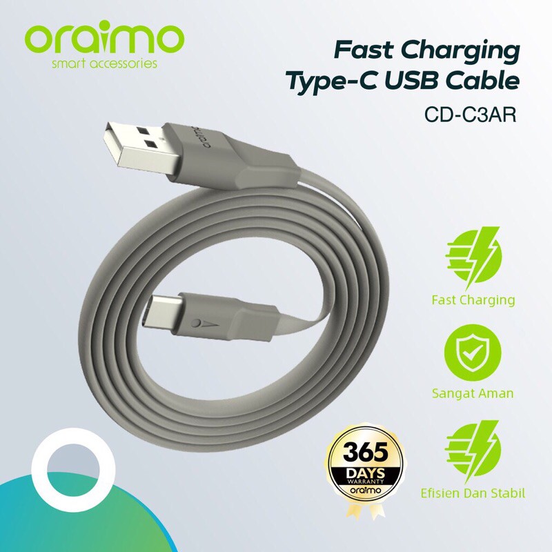 Oraimo Kabel Data Android Type-C USB Fast Charging Data Cable CD-C3AR Garansi 1 Tahun