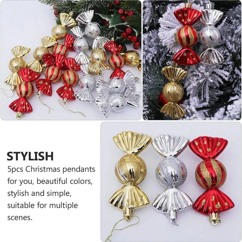 5 Pcs Set Christmas Candy Shape Colorful Ball Pendant Set / Home Decoration Christmas Tree Ornaments / Christmas Tree Decorative Pendant Accessories / Christmas Decorative Hanging Ornaments