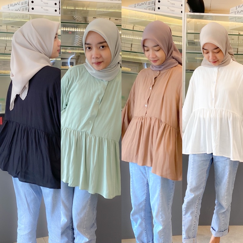 FARIVA - Diana Blouse Peplum Rayon Crinkle Premium