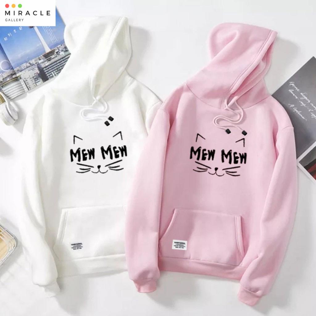 Sweater Hoodie Couple / Jaket Pasangan MEW MEW Bahan Fleece Premium