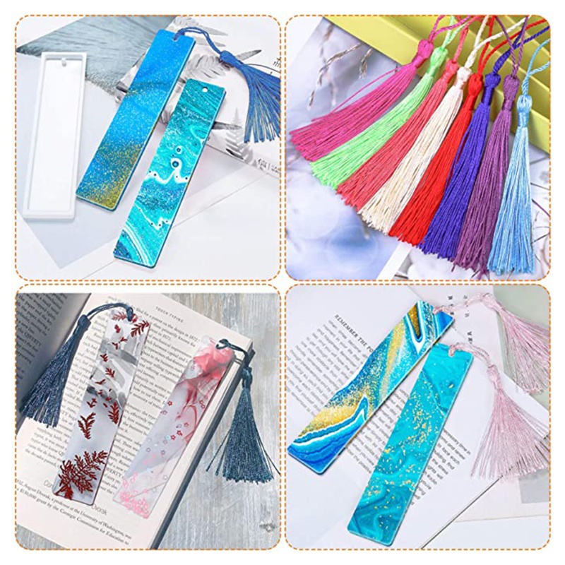 SIY  Bookmark Resin Mould Set Include Rectangle Bookmark Silicone  Jewelry Mould with Colorful Tassels for Bookmark Making