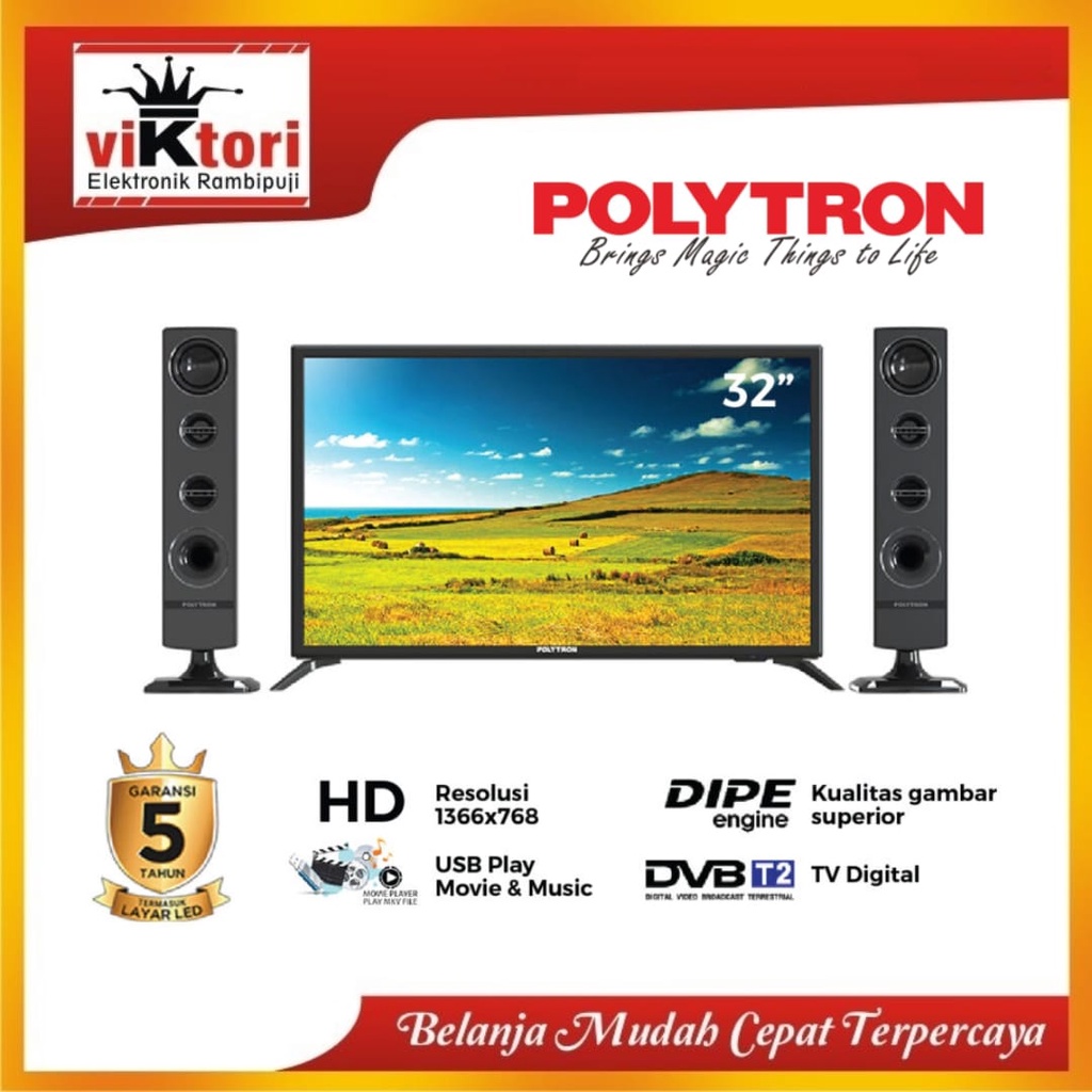 POLYTRON DIGITAL TV CINEMAX 32″ PLD 32TV / TV LED POLYTRON 32INCH / TV LED DIGITAL / LED TV SPEAKER TOWER POLYTRON