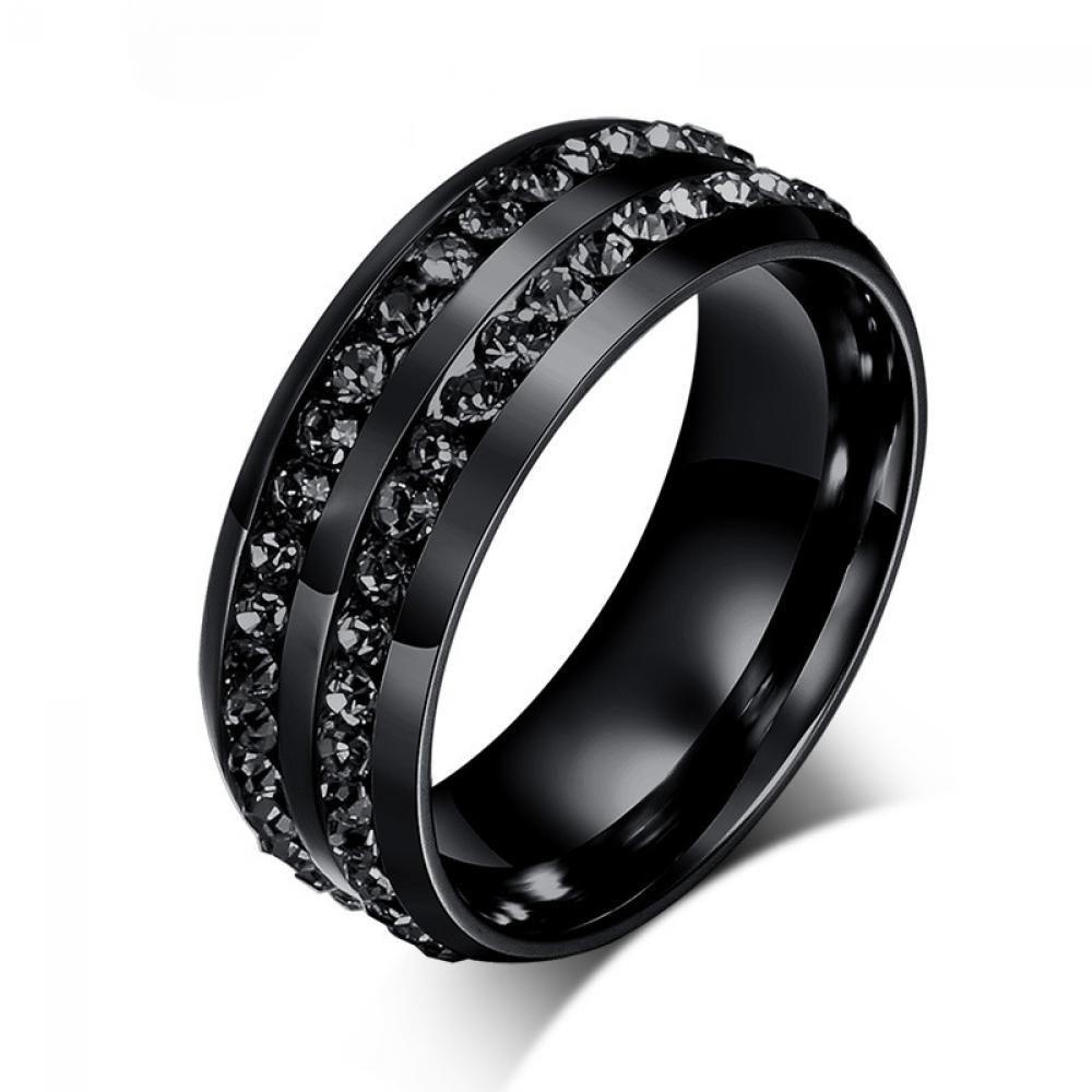 Top Band Ring Cincin Hot Nikah Titanium Pria Wanita Hitam Cz