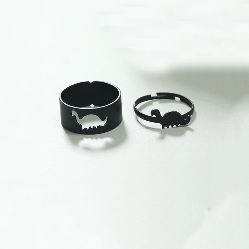 2pcs / Set Cincin Model Terbuka Desain Hewan Dinosaurus Warna Hitam Gaya Punk Gothic Vintage Untuk Pasangan