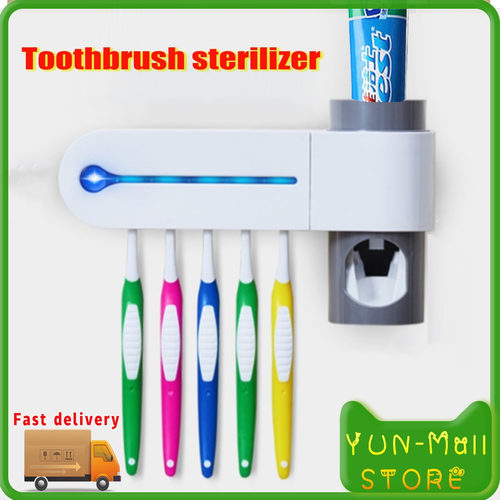 Toothbrush sterilizer Dispenser Odol Otomatis Dispenser Pasta Gigi Odol Hotel Desinfektan Pemegang Sikat Gigi Meremas Perangkat Pasta Gigi Menggunakan Pengeringan Ultraviolet Sterilisasi Punch-Free Toilet Rumah Tangga USB Rak Penyi