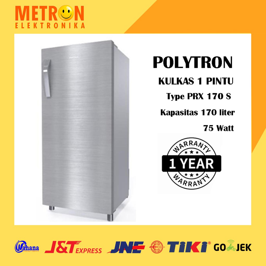 POLYTRON PRX 170 S SILVER METAL KULKAS 1 PINTU 170 LT LITER PRX170