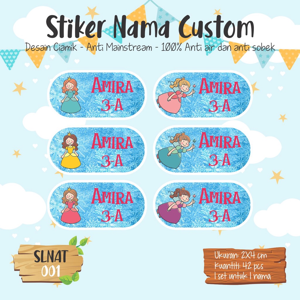 

sticker label nama anak kartun cute lucu princess putri balerina SLNAT 001