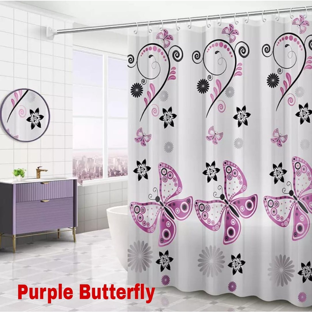 Tirai Kamar Mandi / Tirai Anti Air Bahan PEVA Lengkap Dengan Pengait / Bathroom Shower Curtain