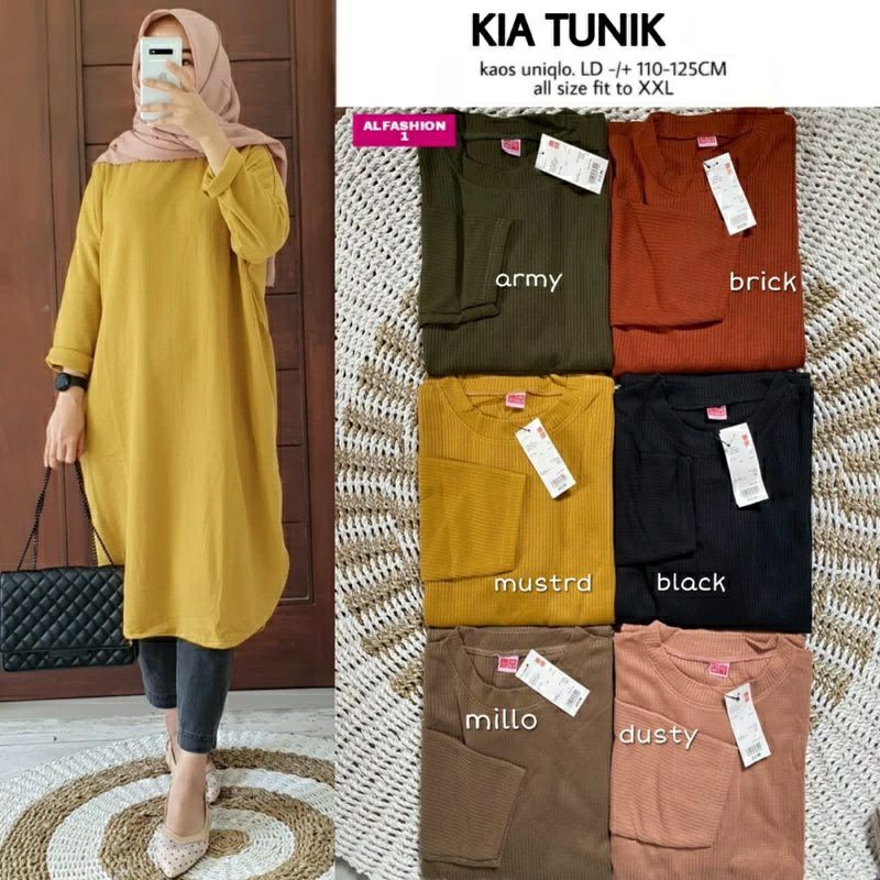 Kia Tunik, TUNIK WANITA MUSLIM CANTIK FIT XXXL LD 110-130 BAHAN KAOS UNIQLO PREMIUM TERMURAH OOTD