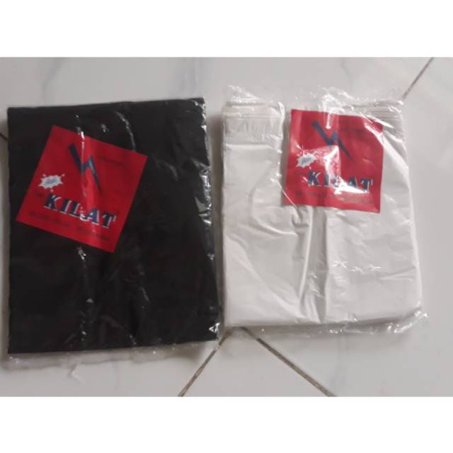 Kantong Kresek Kilat Hitam Putih Ukuran 15x34 isi 50 / Kantong Plastik Kresek 15cm / Kresek Kecil Hitam Murah