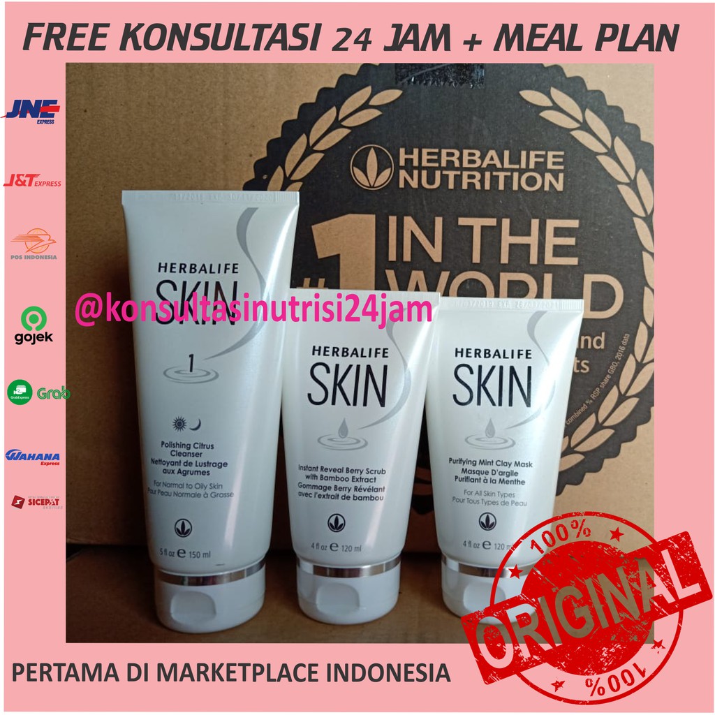 Cleanser, clay mask, berry scrub herbalife skin, ONLY JATIM