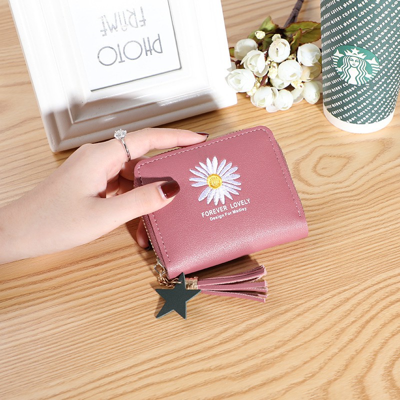 (27AN.ID) Dompet Mini Wanita D1029 Dompet Wanita Koin/kartu Dompet Wanita Pendek Motif Bunga Daisy-2
