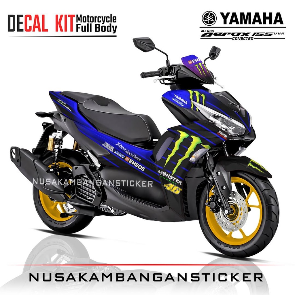 Stiker Decal Motor Yamaha Aerox 155 Conneted Full Body Biru Hitam Grafis Racing Team Sticker Custom 