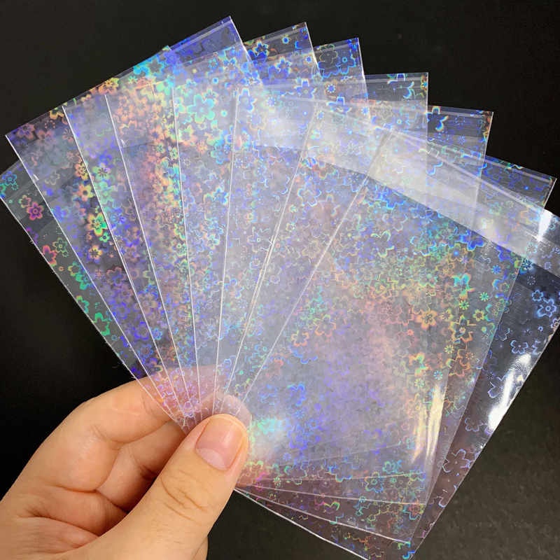 50Pcs Pelindung Kartu Foto Motif Bunga Laser Holografik