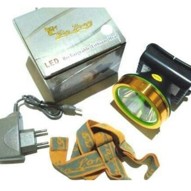 senter kepala LED RECHARGEABLE LITHIUM HEAD LAMP JINLONG JL-7806K JL-5299K kuning cas charge body metal