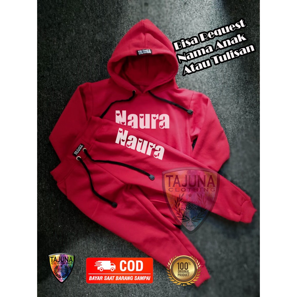 setelan hoodie jogger bahan fleece tebal untuk anak anak free sablon nama atau kata